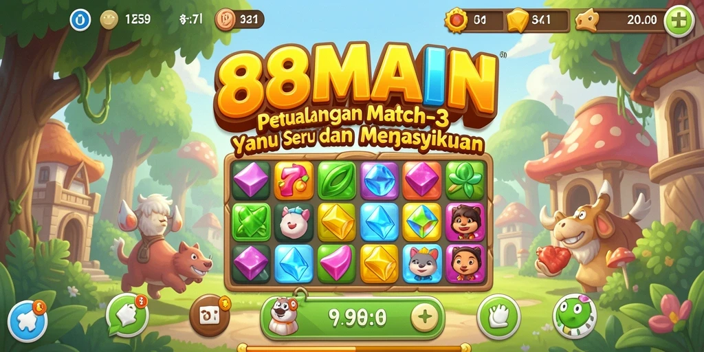 Tampilan menarik dari gameplay 88MAIN saat mencocokkan permata.