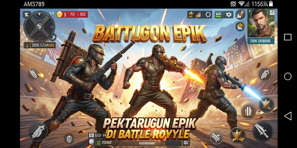 Gameplay mendebarkan di dalam AMS789 Battle Royale.