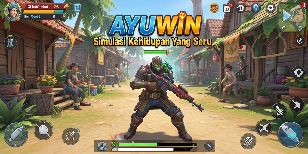 Tangkapan layar utama AYUWIN menampilkan elemen gameplay Simulation yang menarik.