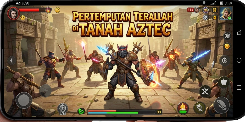 Gameplay AZTEC88 yang intens di dunia pertempuran Aztec.