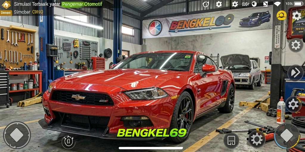 Screenshot gameplay BENGKEL69 menampilkan pengalaman simulasi otomotif yang mendebarkan.