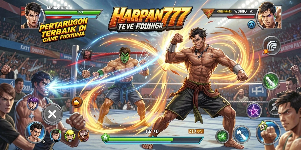 Screenshot gameplay yang intens dari HARAPAN777 dalam aksi pertarungan.