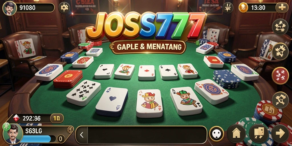 Screenshot utama JOSS777 menampilkan gameplay Gaple yang menyenangkan.