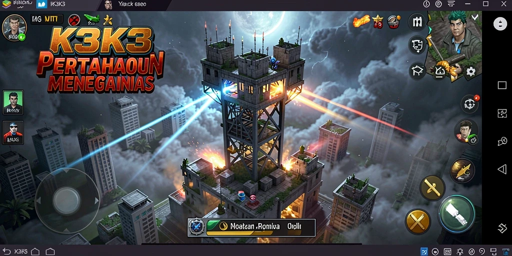 Tampilan gameplay K3K3 menampilkan serangan menara yang memukau.
