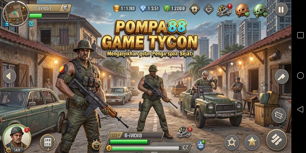 Tampilan gameplay POMPA88 menampilkan strategi bisnis yang seru dan menyenangkan.