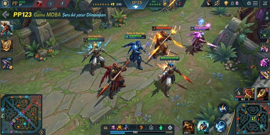 Tampilan gameplay seru PP123 dalam pertempuran MOBA.