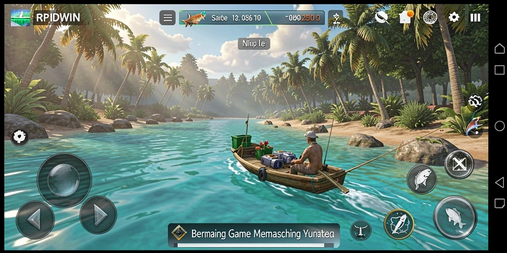 Tangkapan layar menunjukkan gameplay seru dalam RPIDWIN dengan berbagai jenis ikan.