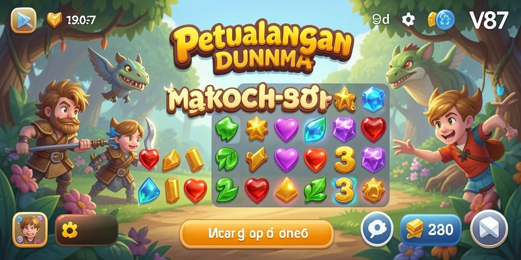 Tangkapan layar gameplay V87 yang penuh warna dan menantang.